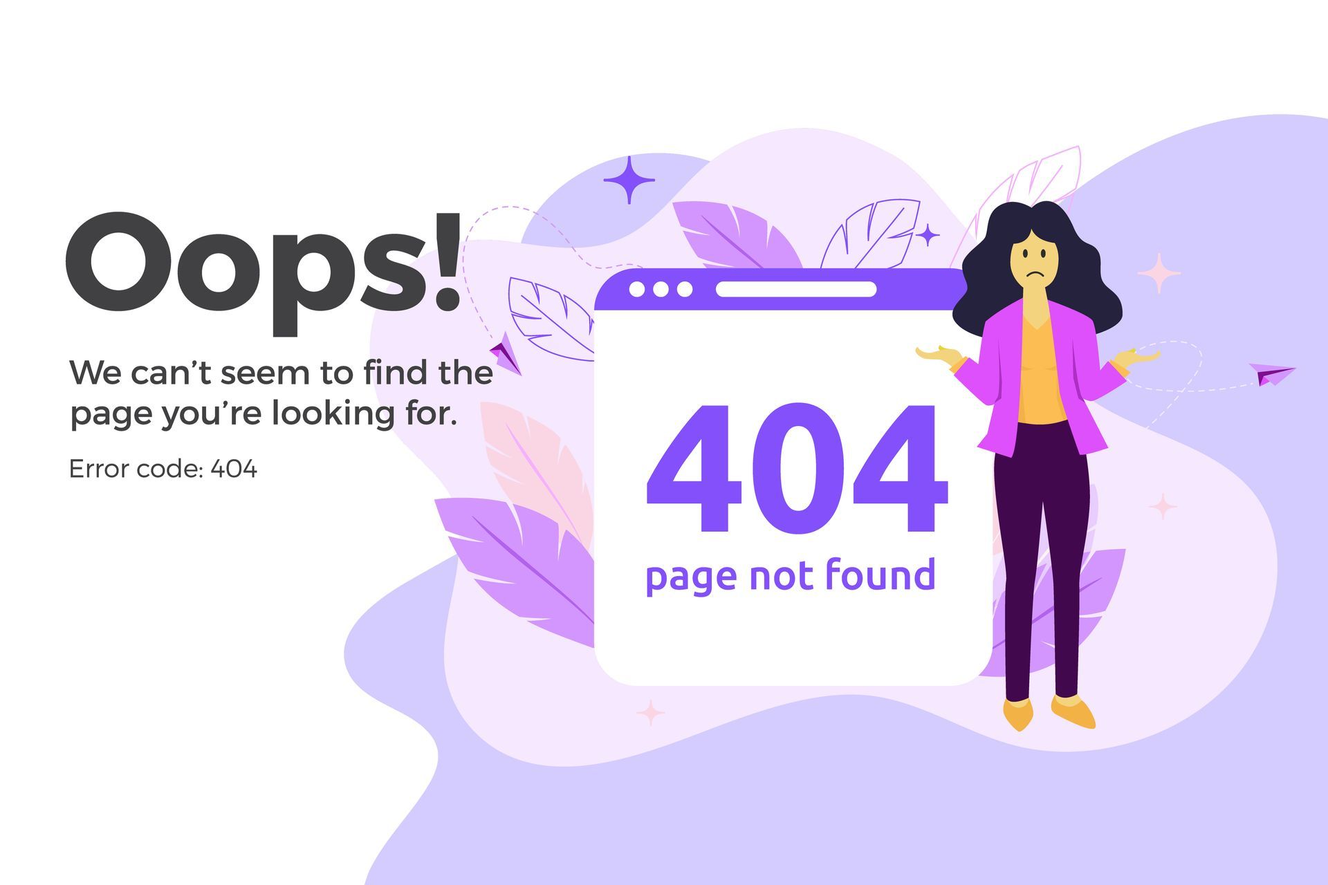 Une femme tient une pancarte indiquant « page 404 non trouvée ».