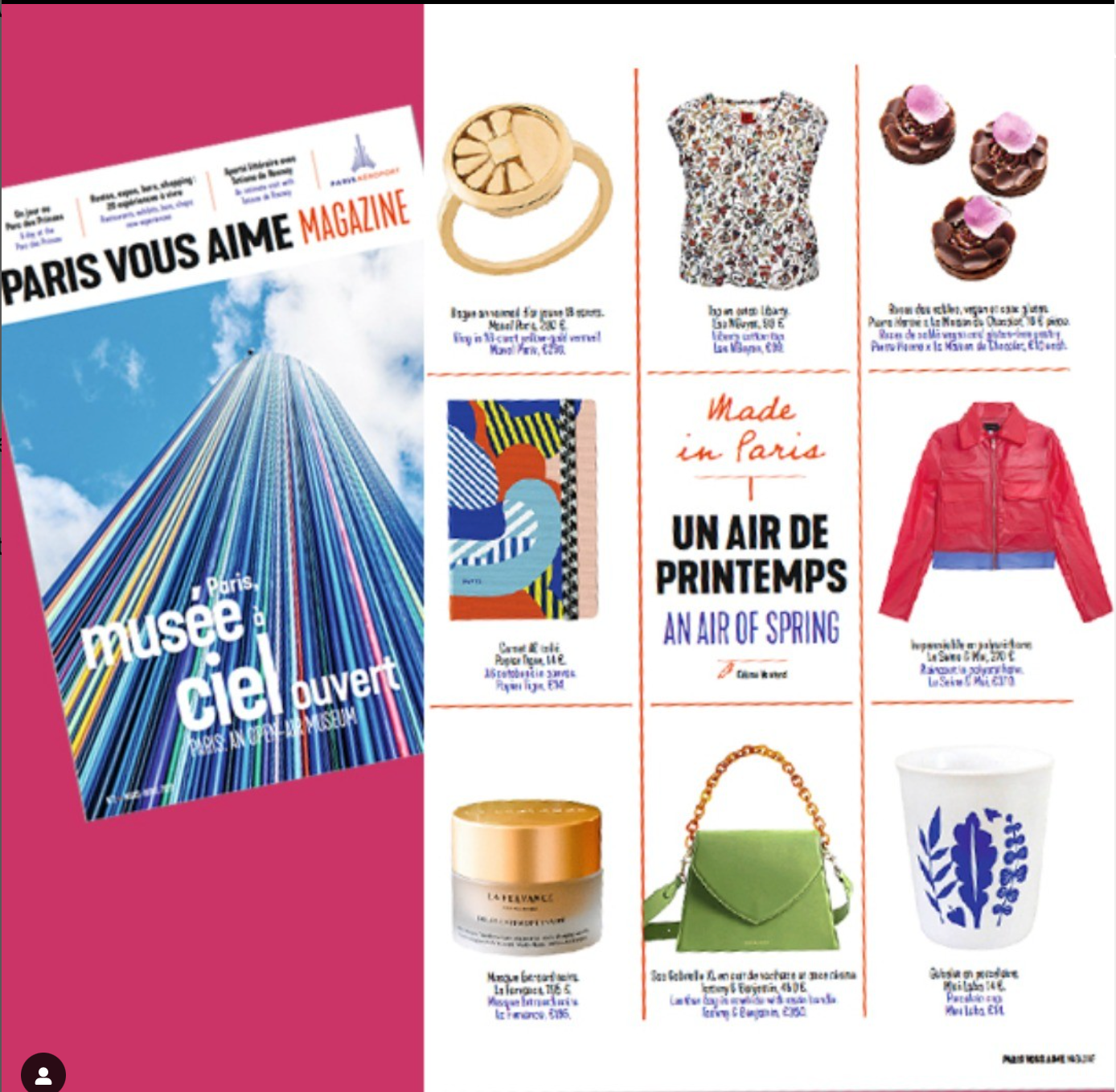 A paris vous aime magazine is displayed on a pink background