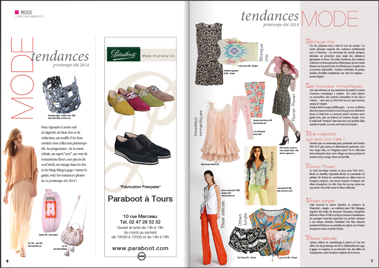 Un magazine est ouvert sur une page qui dit tendances