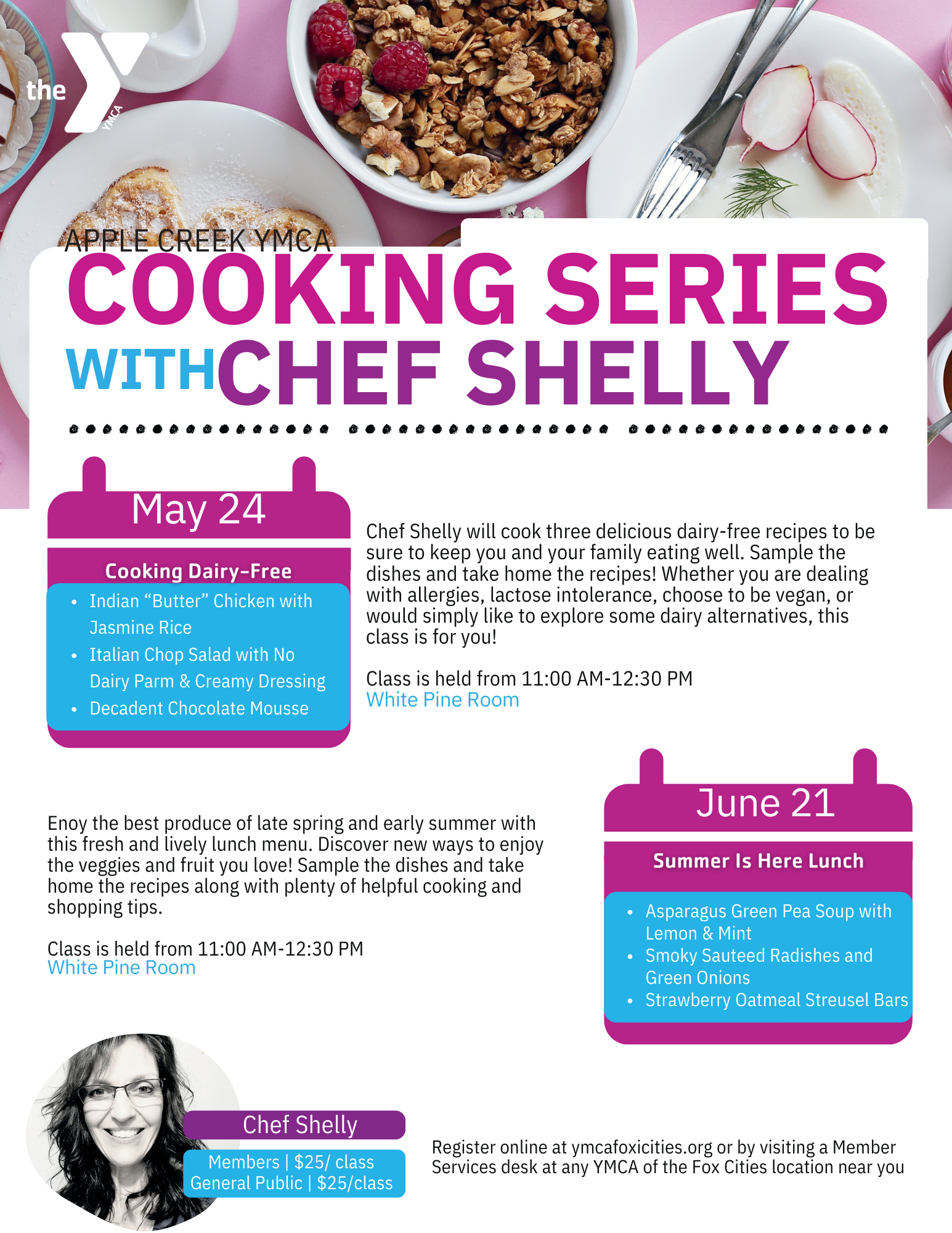A flyer for a cooking series with chef shelly
