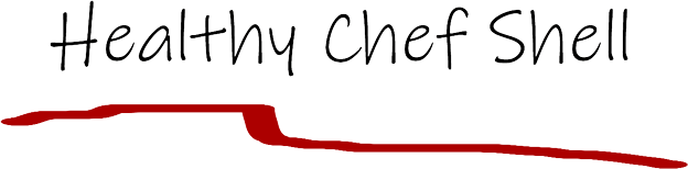The logo for healthy chef shell is a red line on a white background.