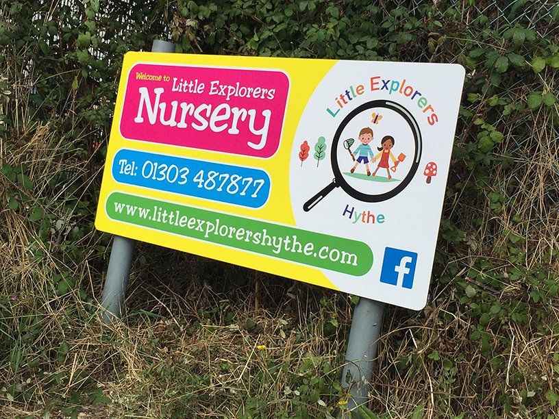 Freestanding sign for nursery with digitally printed graphcs