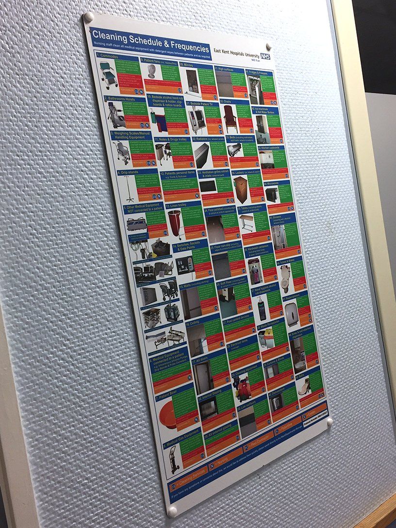 NHS cleaning Schedule signs used in Hospitals