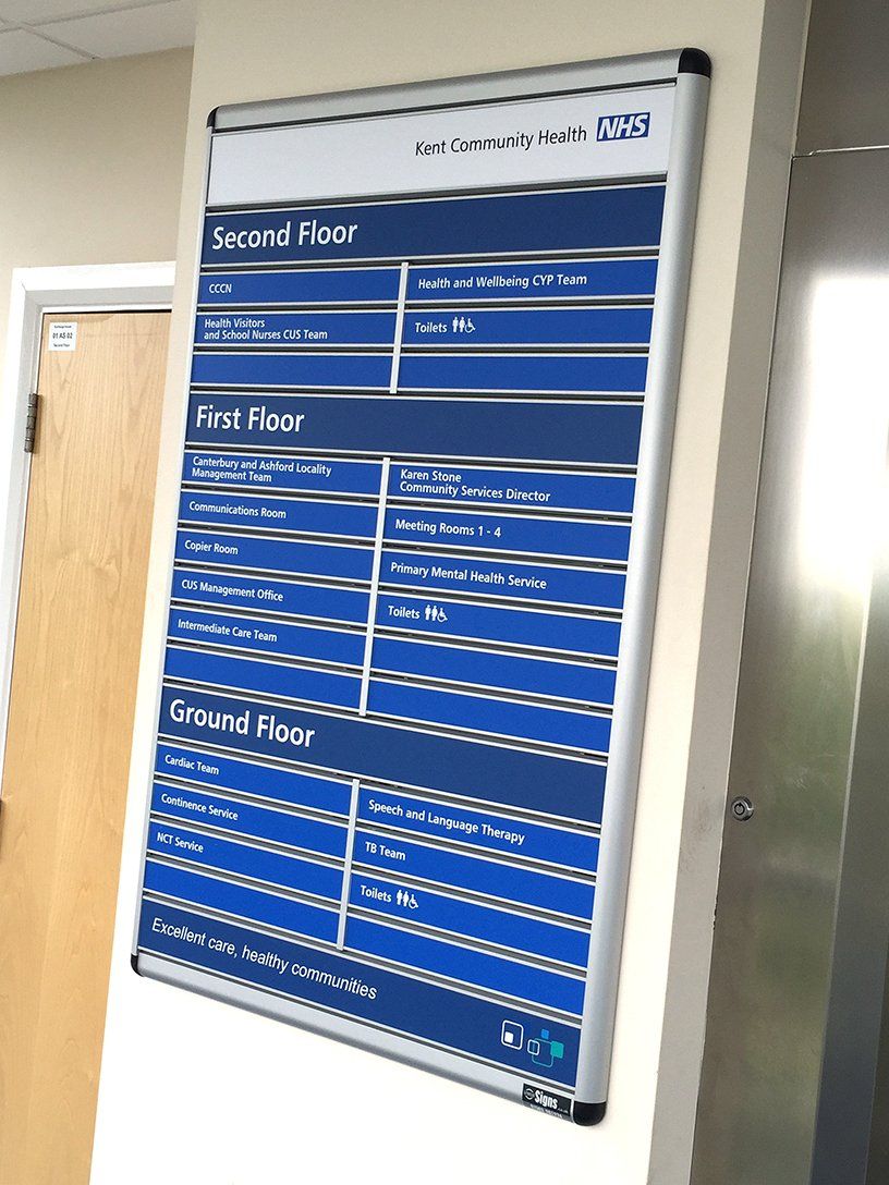 Floor directory sign for NHS offices