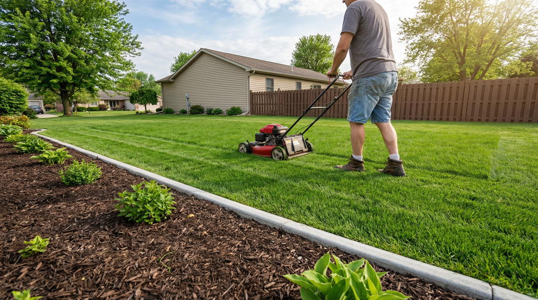Infographic comparing the seasonal costs and benefits of weekly ($1,430) versus bi-weekly ($845) lawn mowing in Ohio.