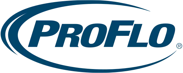 PROFLO logo: Blue text within a blue curved oval. "PROFLO" in bold font.