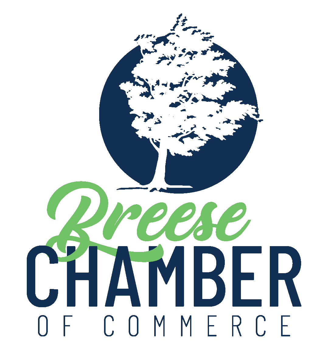 A logo for the breese chamber of commerce with a tree in a circle.