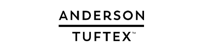 A black and white logo for anderson tuftex on a white background