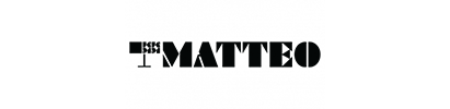 A black and white logo for matteo on a white background