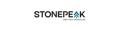 A logo for stonepeak high tech porcelain on a white background.