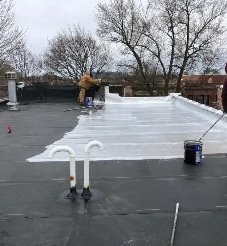 A man is standing on a ladder on the side of a house.