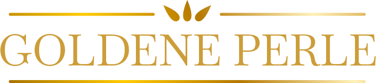 Ein Logo für eine Firma namens Goldene Perle mit einer Krone darauf.