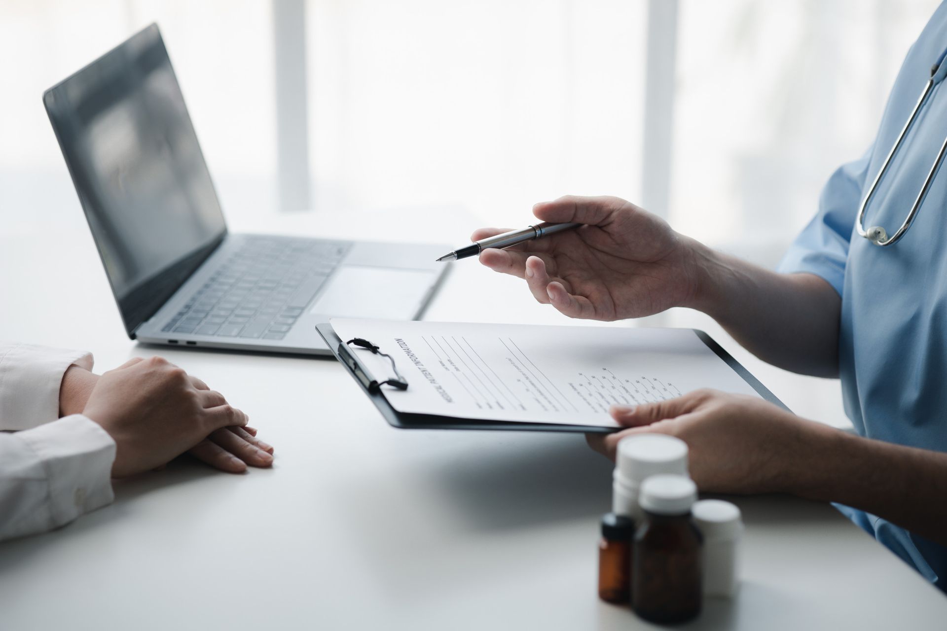 Clinician issuing a private prescription at Ashworths Clinic Ashford.