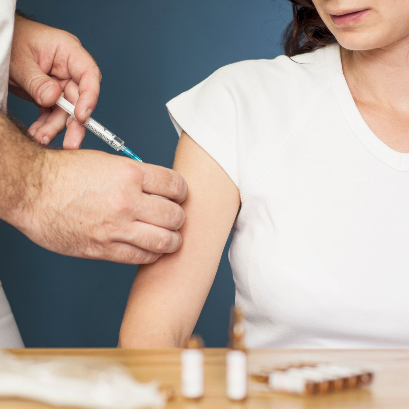 Patient getting a travel vaccination at Ashworths Clinic, Ashford.