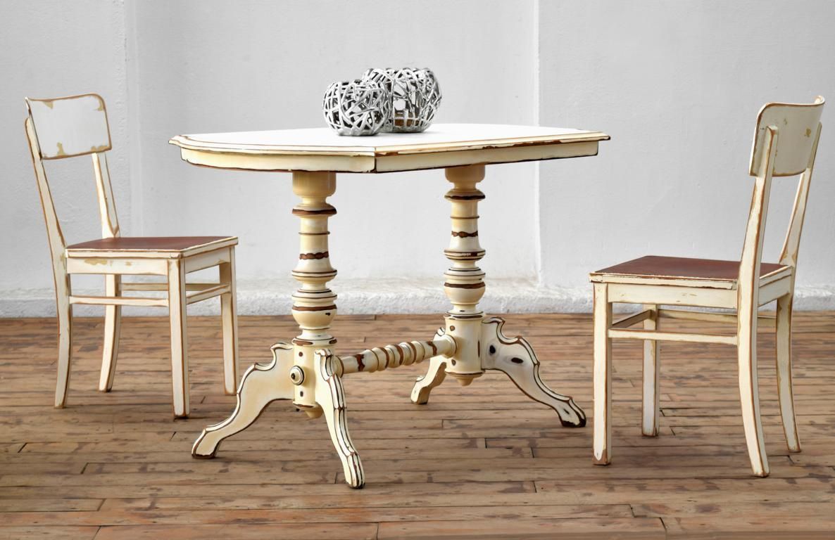 Esstisch Landhaus Shabby Antik Alt Weiß Groß Vintage Säulentisch 2 bis 4 Personen