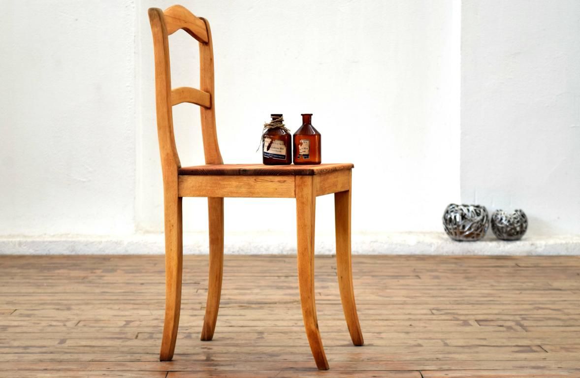 natürlicher Stuhl Biedermeier Shabby Antik Alt Vintage Holz Landhaus Kirschbaum Loft