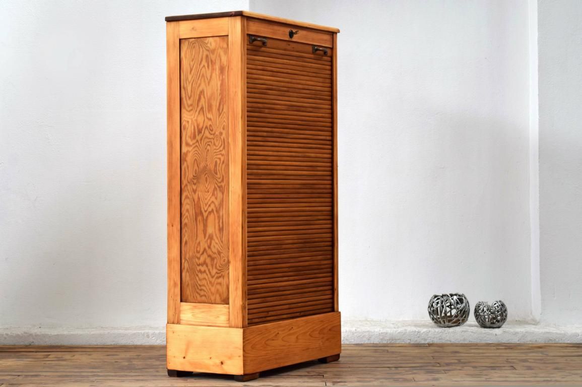 Rollladenschrank Antik Holz Alt Aktenschrank Vintage Büroschrank Shabby Kontor