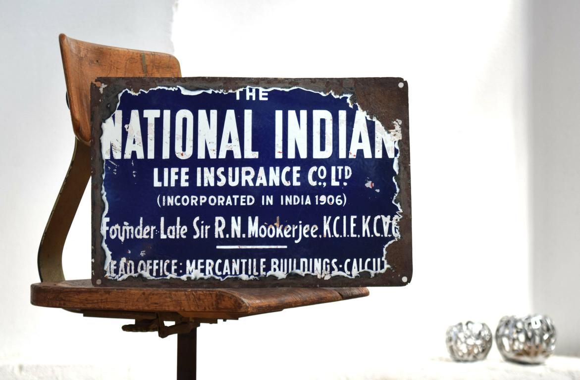 Emailleschild The National Indian Life Insurance Calcutta Kalkutta Lebensversicherung
