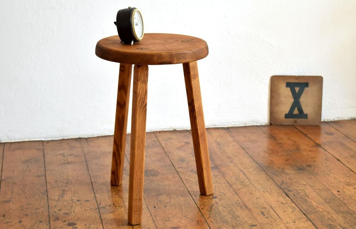 Werkstatthocker Antik Vintage Eiche masiv Alt Loft Massivholz Dreibein Schemel