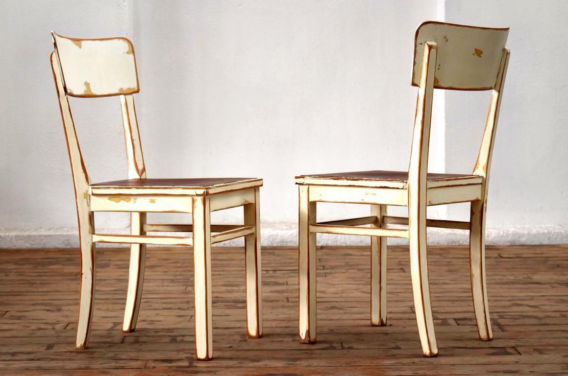 Set 2x Stuhl Shabby Weiß Antik Alt Küche Vintage Holz Landhaus Mid Century 60er