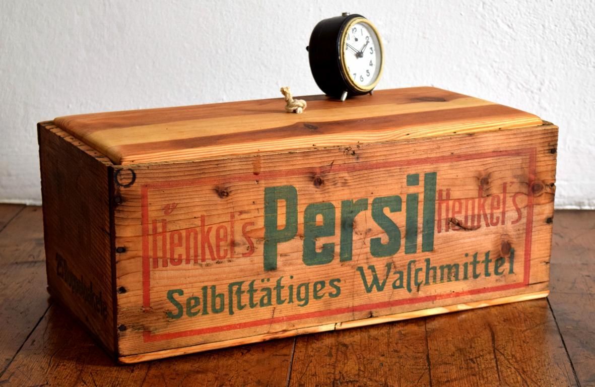 Kiste mit Deckel Henkel Persil Holzkiste Antik Vintage Alt Truhe Reklame Werbung