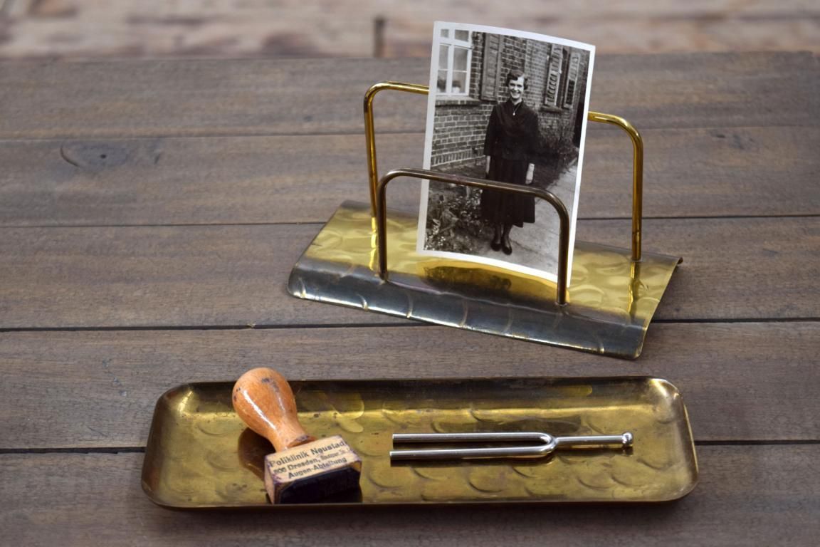 Briefhalter und Stiftablage Art Deco Vintage Alt Messing Antik Schreibtischgarnitur