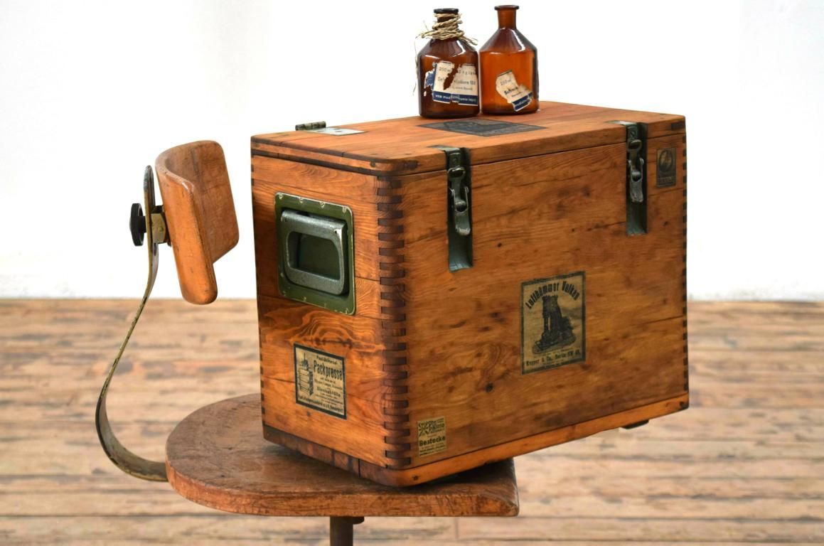 Kiste mit Deckel Groß Truhe Antik Industrie Design Holz Alt Fabrik Vintage Shabby