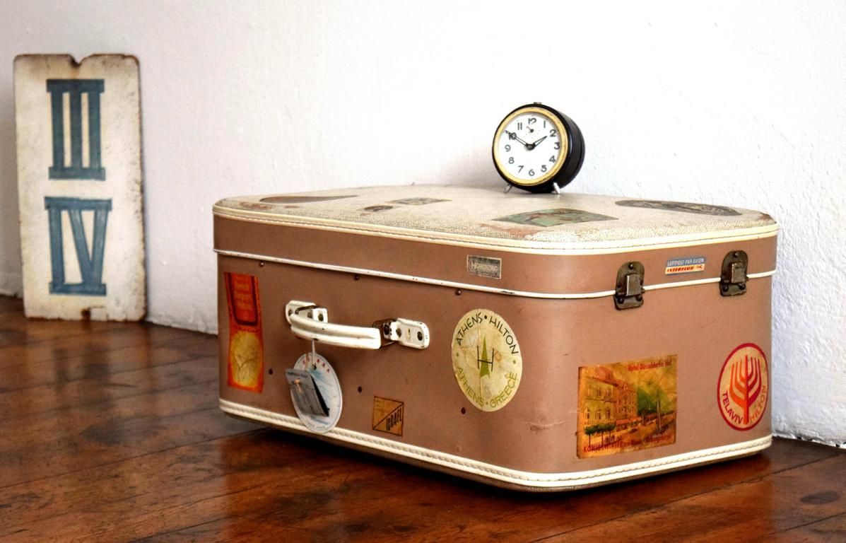Koffer hell weit gereist Möbel Maritim Alt Vintage Antik Kiste Mid Century 60er 70er
