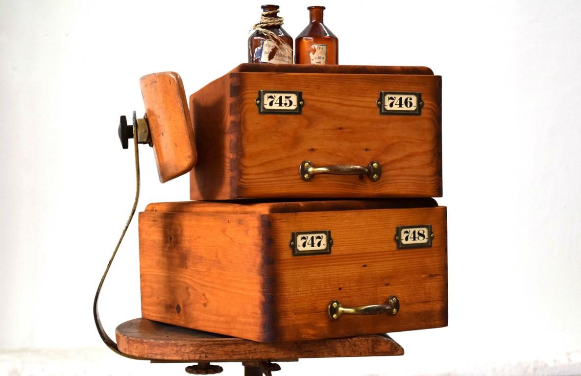 Set: 2x große Kiste mit Deckel Holz Antik Apotheker Vintage Kasten Alt Truhe Loft