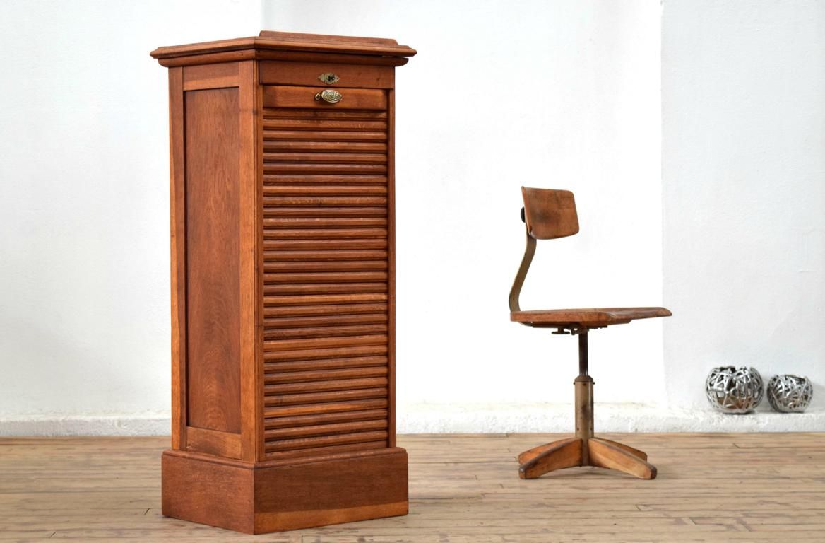 Rollladenschrank Holz Alt Aktenschrank Vintage Schubladenschrank Antik Eiche massiv