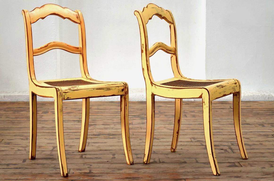 Set 2x Stuhl Shabby Creme Weiß Antik Alt Geflecht Vintage Holz Landhaus Biedermeier