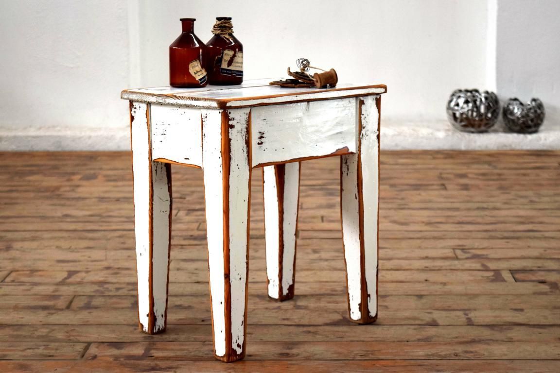 Hocker Shabby Weiß Antik Alt Beistelltisch Vintage Holz Landhaus Mid Century 50er