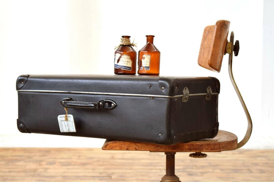 Koffer schwarz Maritim Alt Vintage Antik Kiste mit Deckel Überseekoffer Künstler Loft