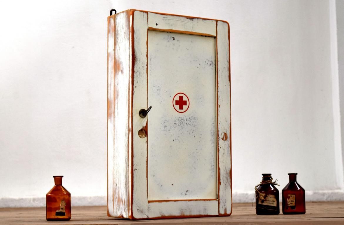 Wandschrank Shabby Weiß Medizinschrank Holz Antik Alt Vintage Hängeschrank Apotheker