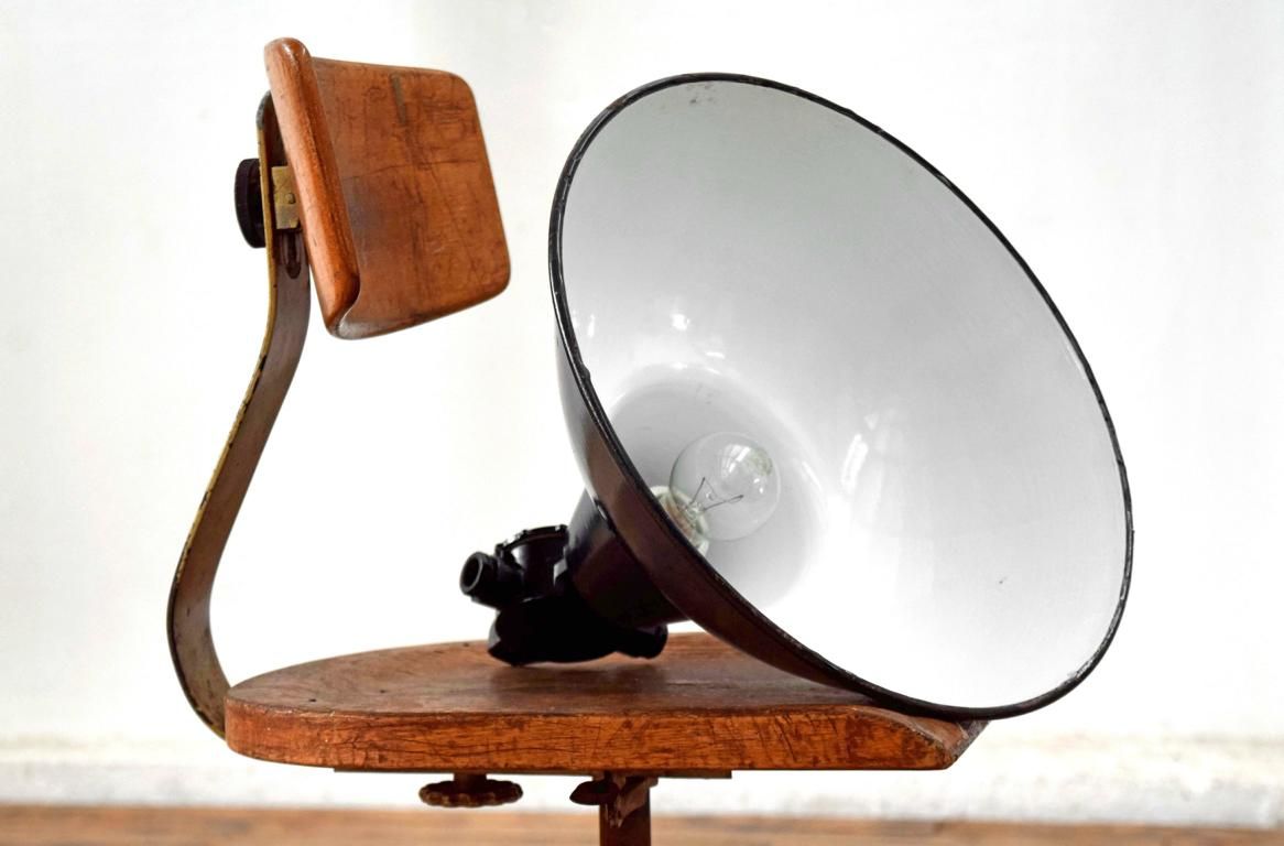 Emaille Lampe Fabrilampe Schwarz Weiß Antik Alt Vintage DDR Ø38cm Loft Mid Century