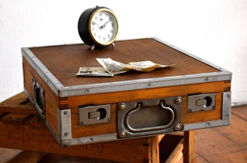 Kiste mit Deckel Flach Truhe Antik Industrie Design Holz Alt Fabrik Vintage Shabby
