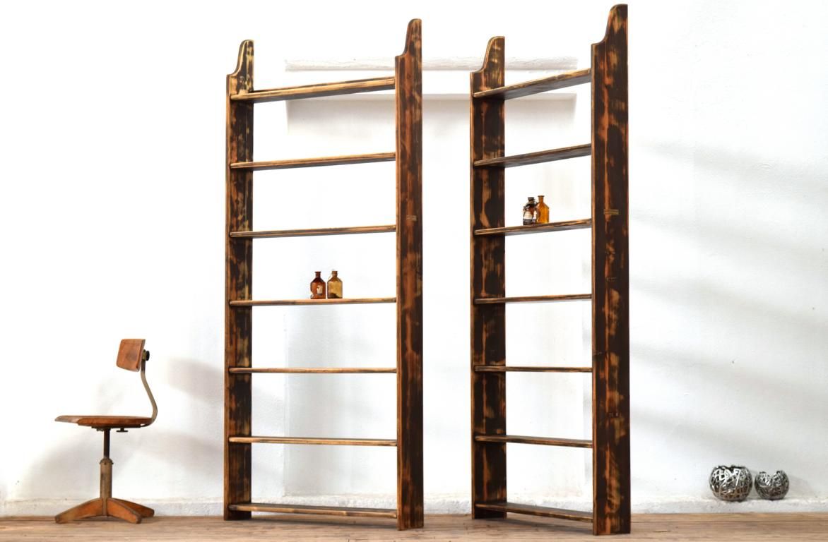 Set: 2x Bücherregal Antik Alt Vintage Holz Shabby Loft Regal Groß Art Deco Bauhaus