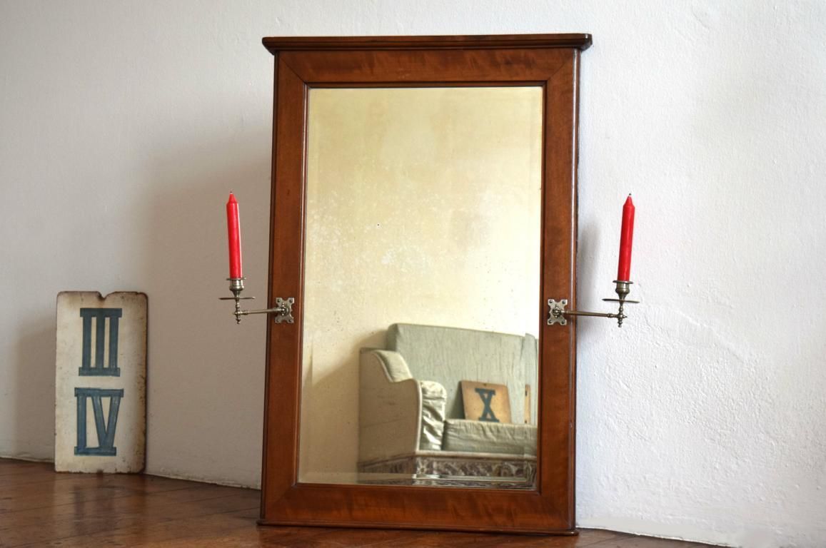 Großer Spiegel mit Kerzenhalter Antik Nussbaum Alt Vintage Art Deco Shabby Loft