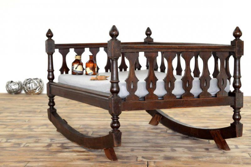 mondäne Sitzbank Sofa Teak Holz Antik Vintage Alt Groß Kolonial Tief Sofa Loft dunkel