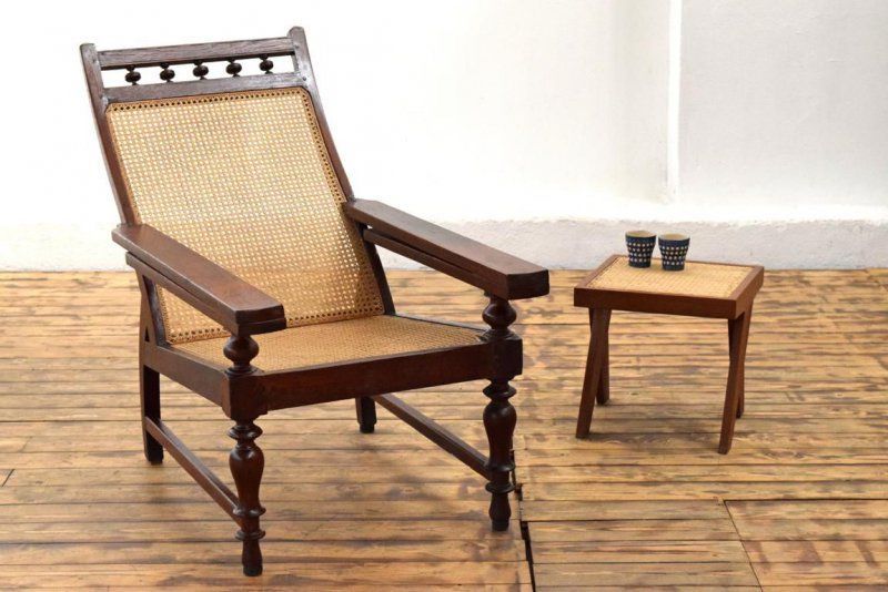 Planter Chair Liegestuhl Wiener Geflecht Sessel Antik Kolonial Alt Vintage Teak Holz