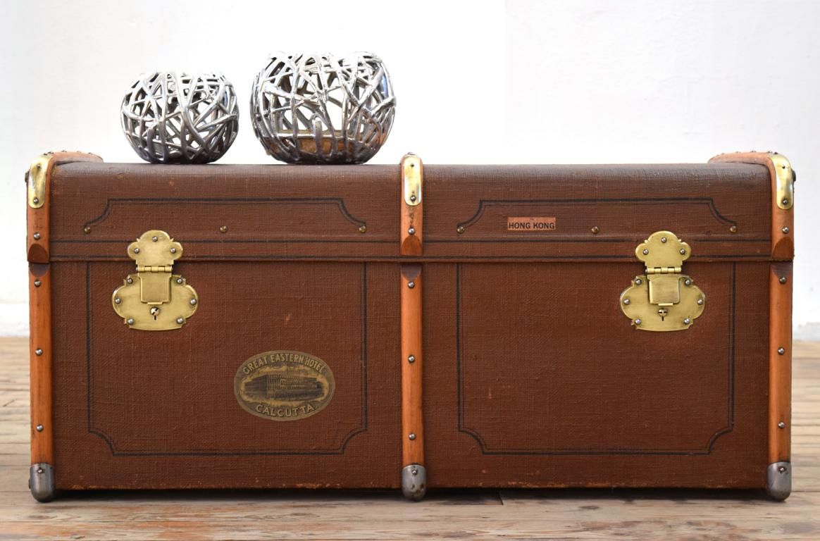 Truhe Kiste mit Deckel Antik Groß Alt Überseekoffer Vintage Braun Loft Groß Shabby