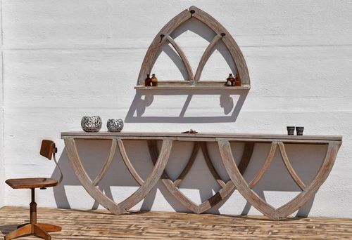 Sideboard zweiteilig Gotik Antik Alt Vintage Landhaus Standregal Shabby Weiß Groß