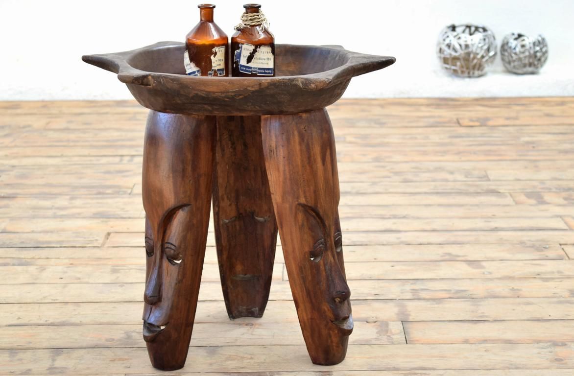 Beistelltisch Aborigines Rund Vintage Teak Holz Alt Antik Schale Baumscheibe Maske