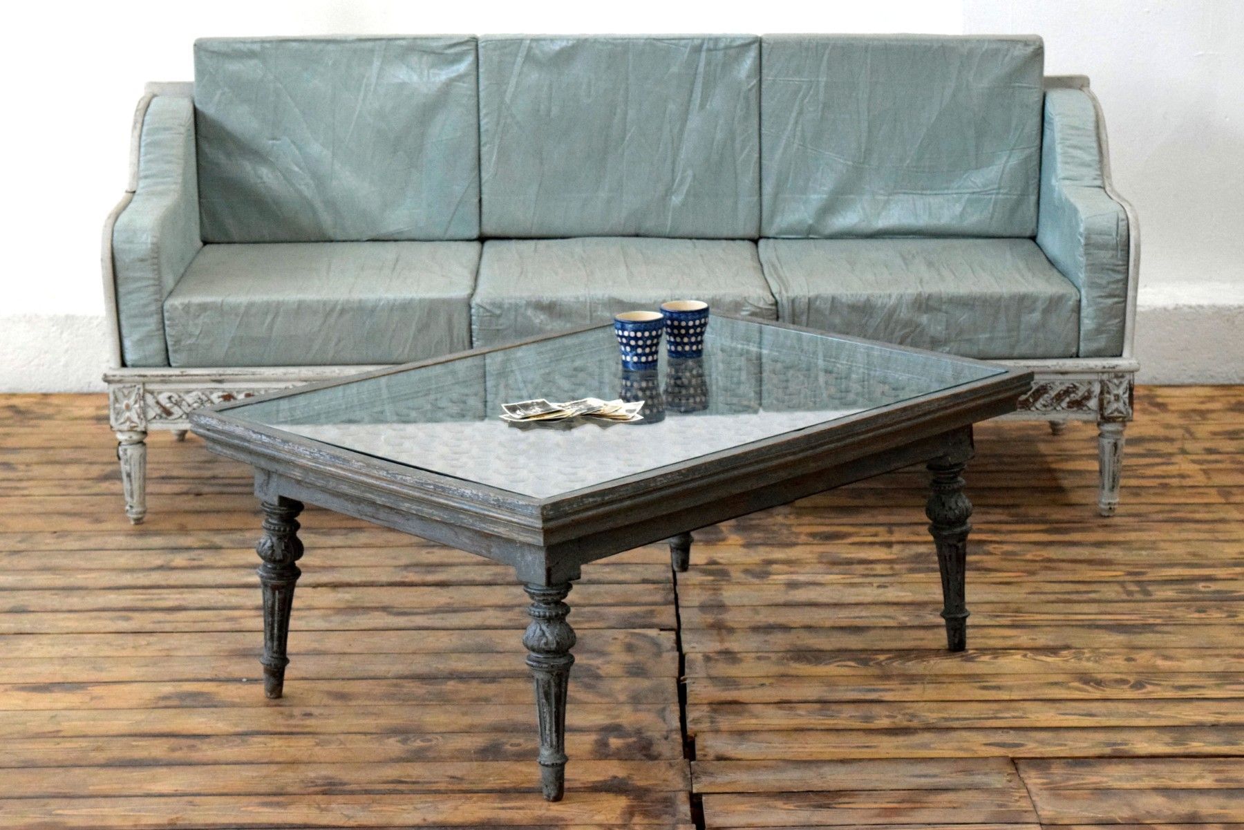Couchtisch Jali Work Antik Vintage Alt Indisch Blau Loft Shabby Teak Holz Landhaus