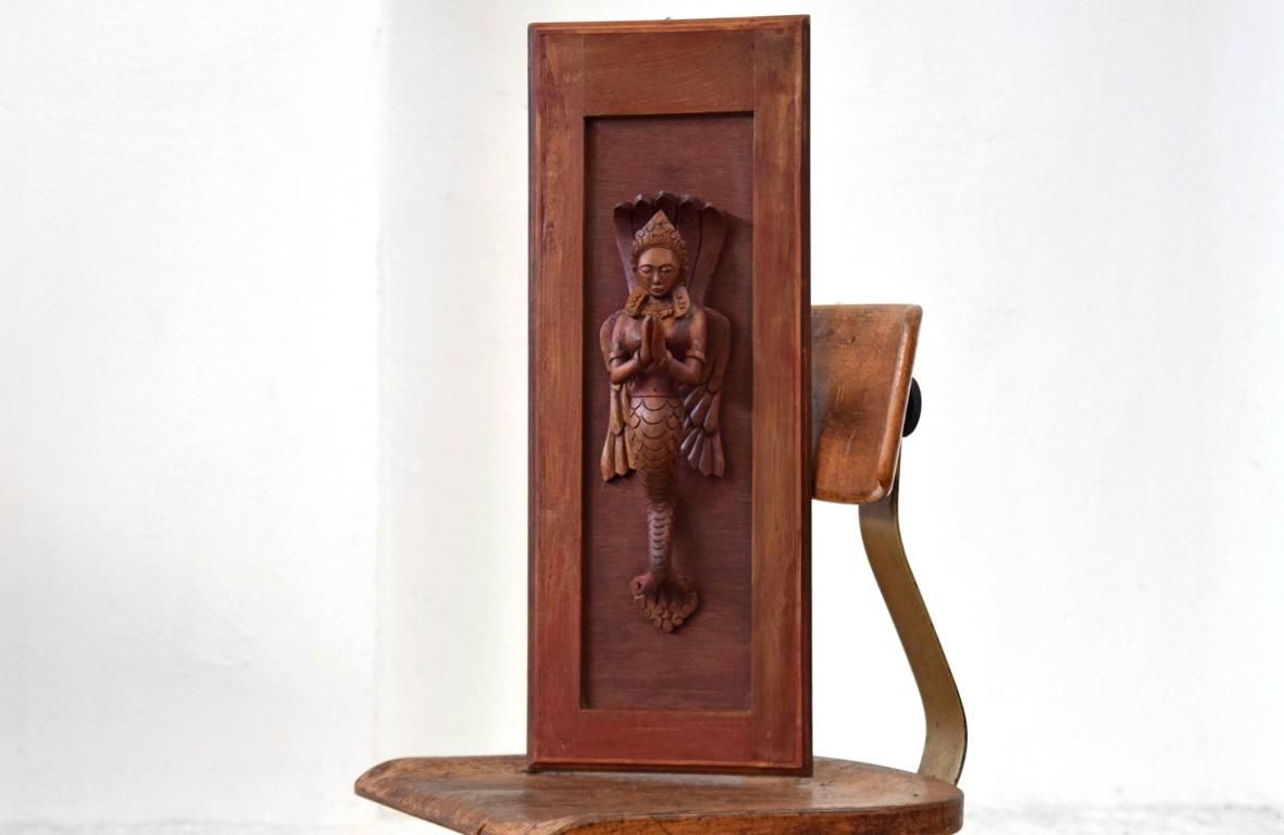 Wandbild Figur Holz Göttin Manasa 60cm Groß Antik Alt Vintage Hochzeit Teak Indien