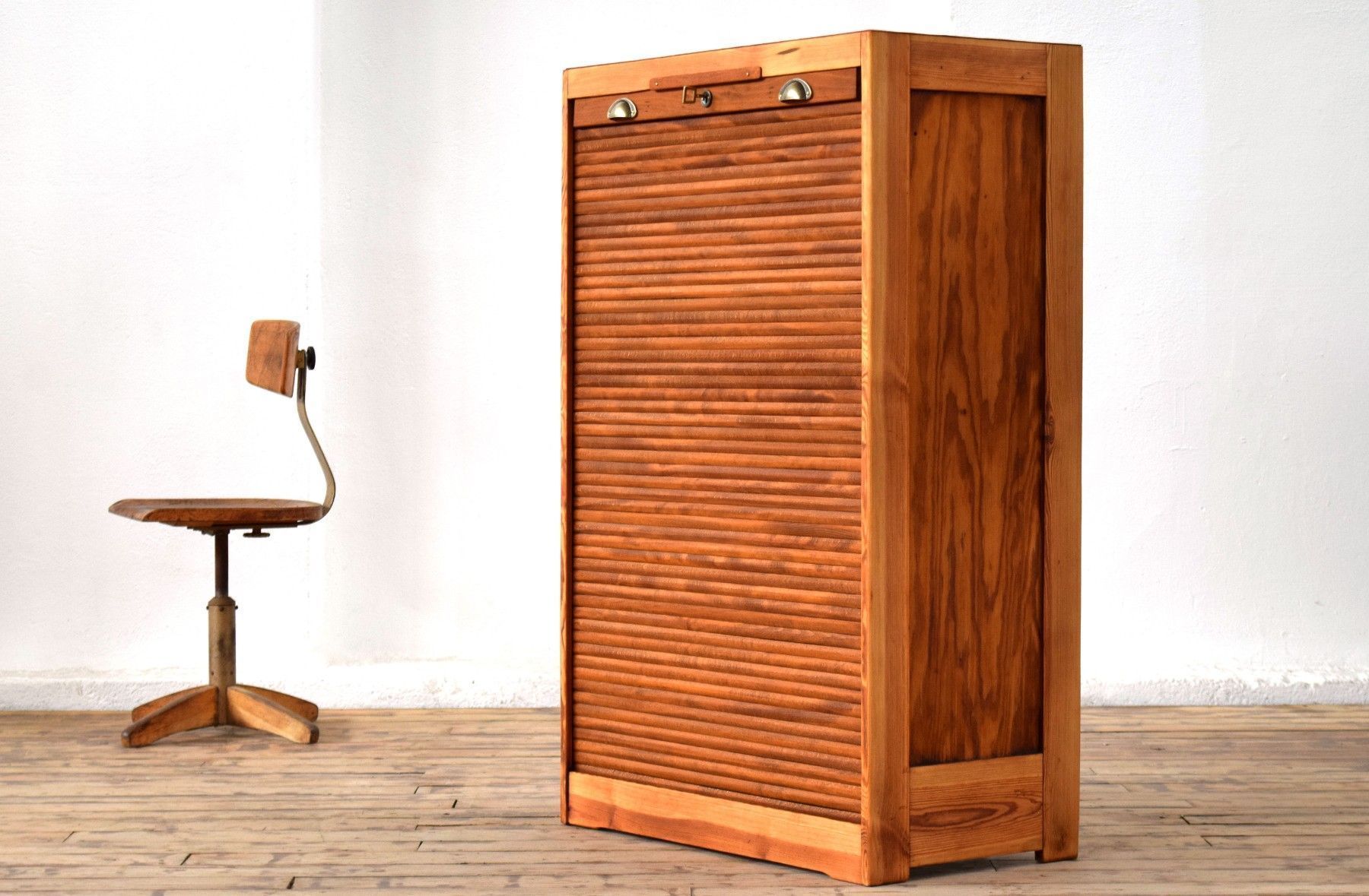 Rollladenschrank Antik Holz Alt Aktenschrank Vintage Büroschrank Loft Rolladenschrank