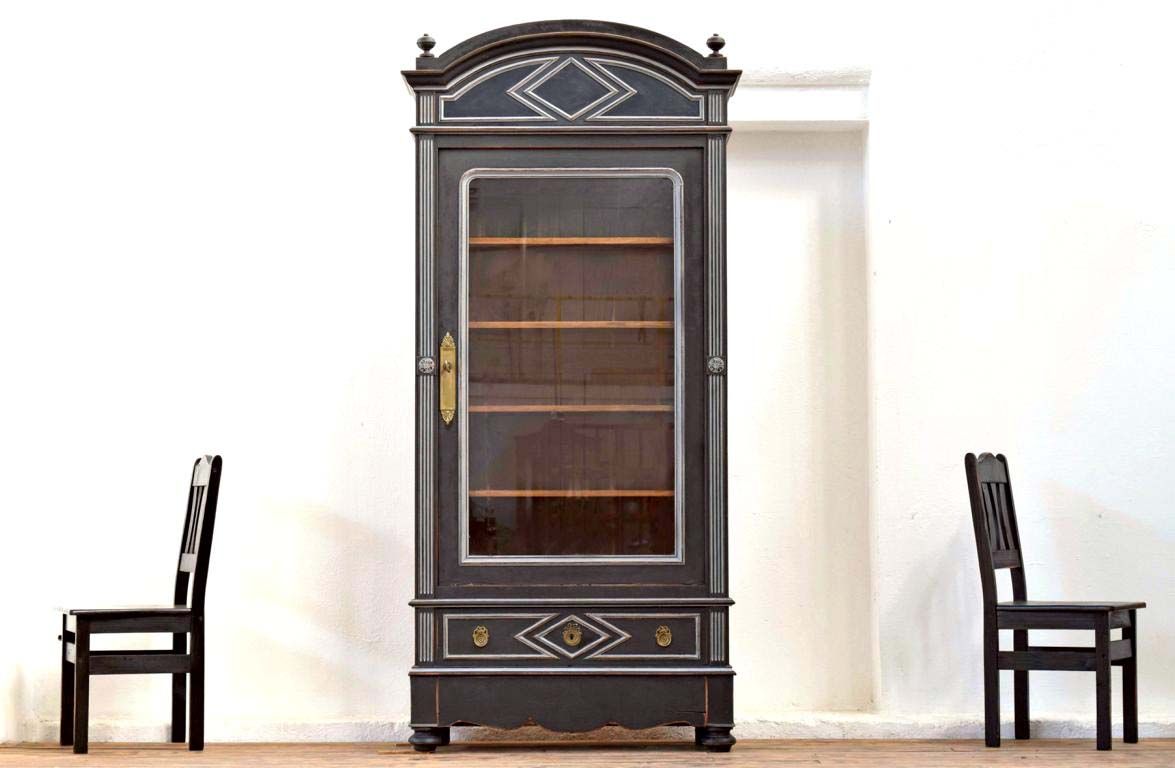 Vitrinenschrank Gründerzeit Holz Antik Groß Alt Shabby Vintage Vitrine Regal Grau