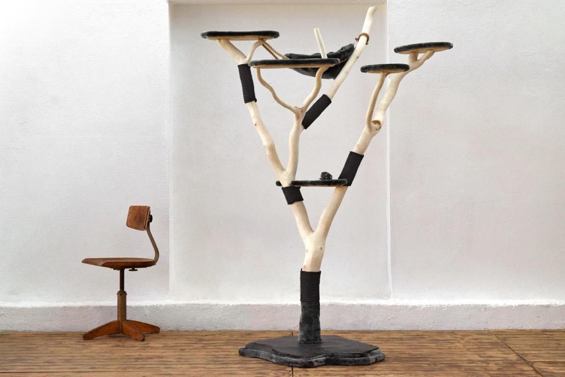 Kratzbaum Natur XXL Holz Vintage Luxus Kletterbaum Design Katzenbaum Groß Loft Stabil
