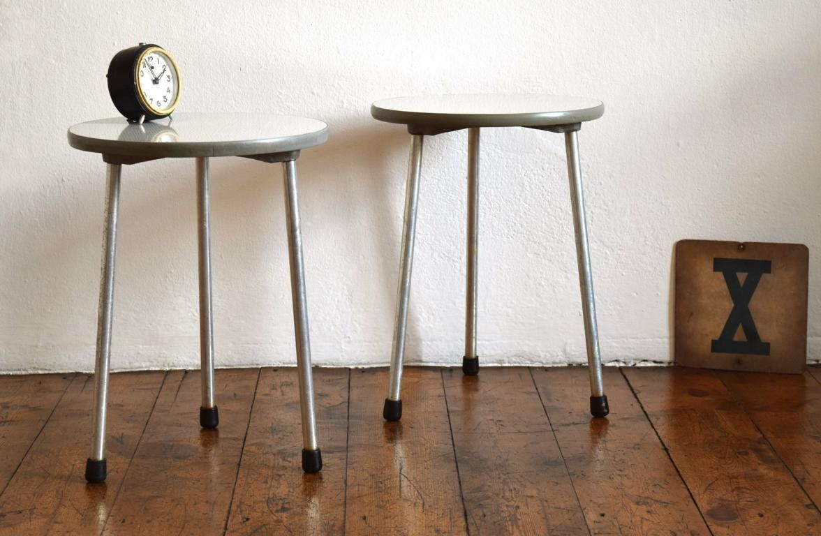 2er Set Hocker Rund Antik Alt Vintage Spelacart Vintage DDR Metall 70er Mid Century
