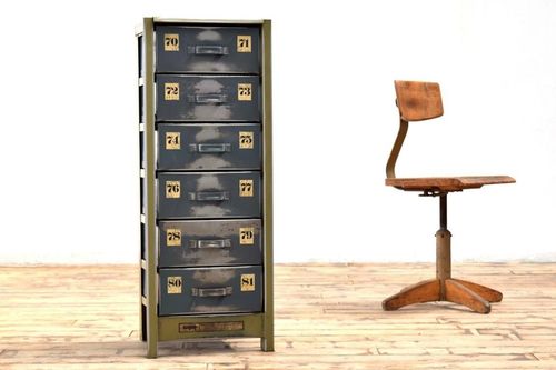 Schubladenschrank Bauhaus Metall Antik Werkstattschrank Shabby Grün Grau Alt Vintage